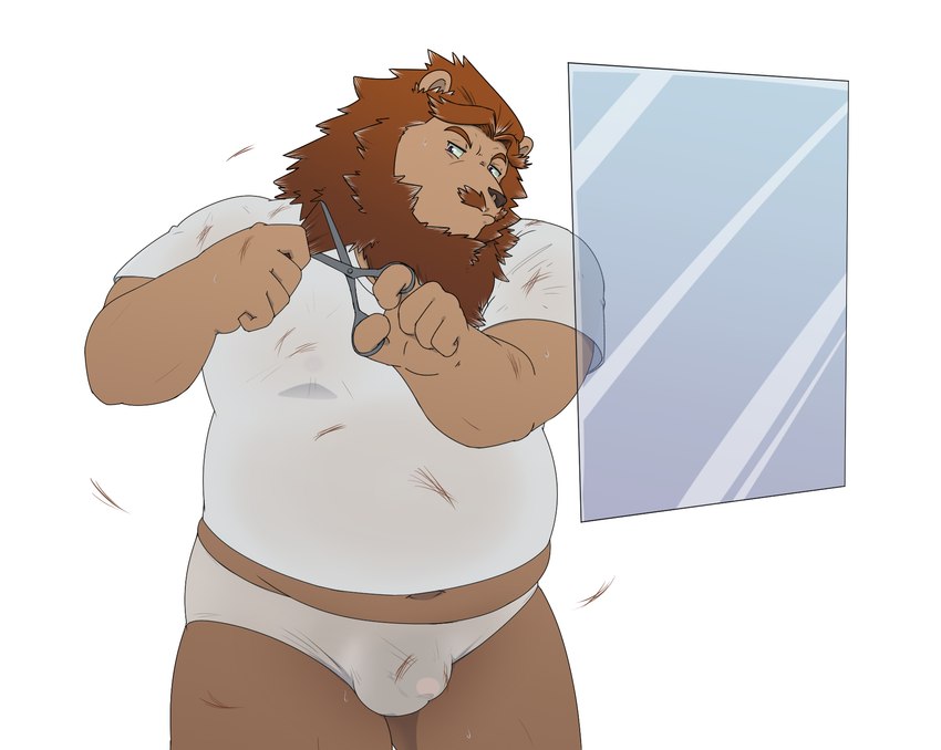 anthro brown_body brown_fur bulge clothing flaccid fur genitals humanoid_hands kemono male overweight overweight_anthro overweight_male penis solo underwear wdh3905 felid lion mammal pantherine 2021 hi_res