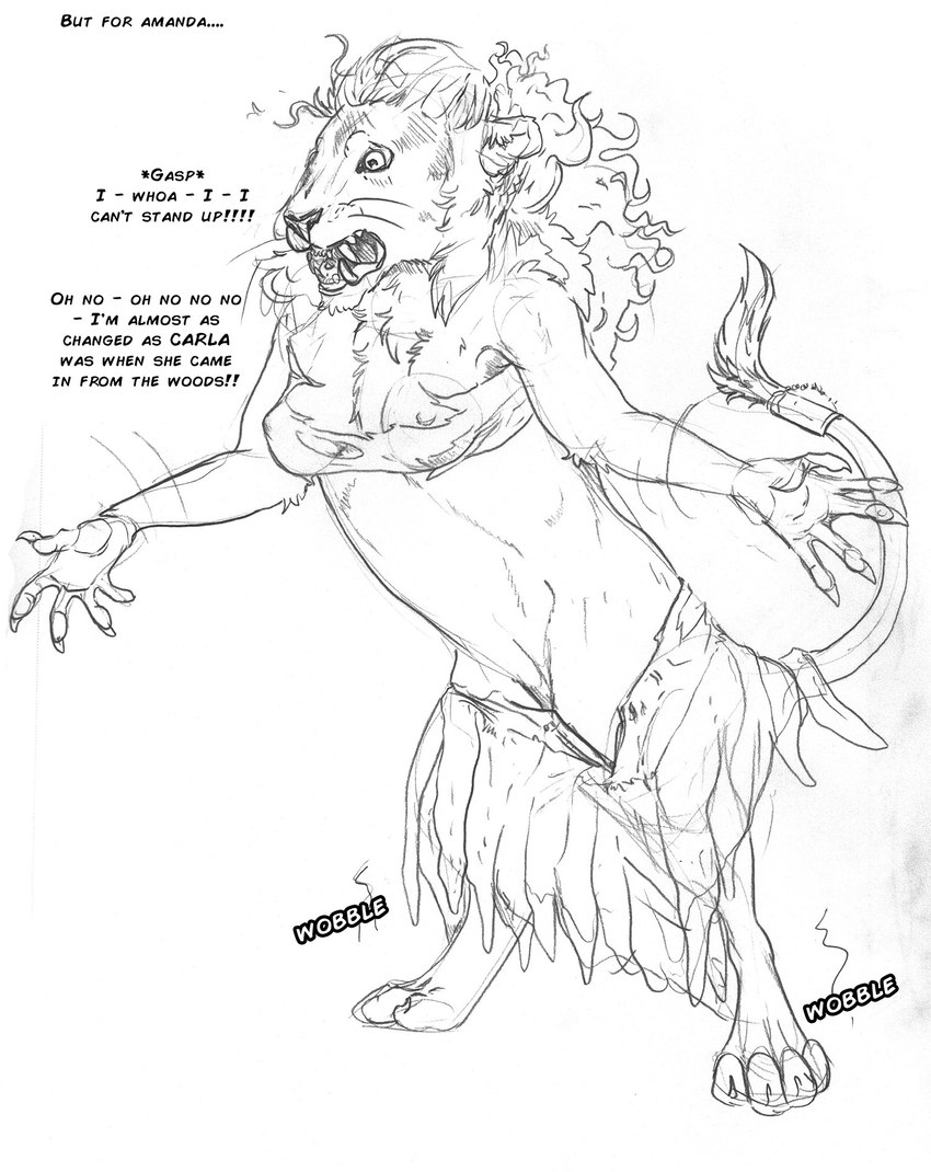 biped breasts clothing dialogue female fur hair nipples open_mouth semi-anthro solo tail tail_tuft teeth text torn_clothing tuft whiskers arania the_cabin_in_the_woods_(arania) amanda_(tcitw) felid lion mammal pantherine black_and_white comic digital_drawing_(artwork) digital_media_(artwork) english_text hatching_(art) hi_res line_art monochrome shaded herm_(lore)