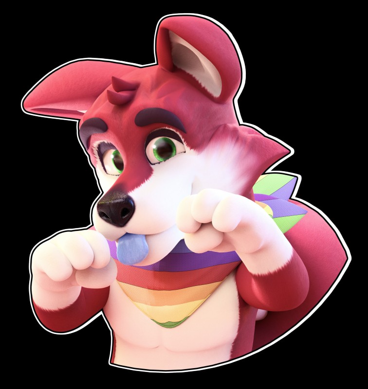 anthro begging begging_pose biped black_nose blep blue_tongue cheek_tuft clothed clothing countershade_face countershade_torso countershading facial_tuft front_view fur gloves_(marking) green_eyes head_tuft kerchief lgbt_pride looking_at_viewer male markings multicolored_body multicolored_fur multicolored_kerchief multicolored_neckerchief multicolored_neckwear neckerchief neckwear outline pose pride_color_accessory pride_color_bandanna pride_color_clothing pride_color_kerchief pride_color_neckerchief pride_color_neckwear pride_colors rainbow_pride_clothing rainbow_pride_colors rainbow_symbol red_body red_fur red_tail simple_background six-stripe_rainbow_pride_colors smile solo tail tongue tongue_out topless transparent_background tuft two_tone_body two_tone_fur white_body white_countershading white_fur smashingrenders kaijii canid canine canis domestic_dog husky mammal nordic_sled_dog spitz 2017 3d_(artwork) absurd_res alpha_channel bust_portrait detailed digital_media_(artwork) hi_res portrait