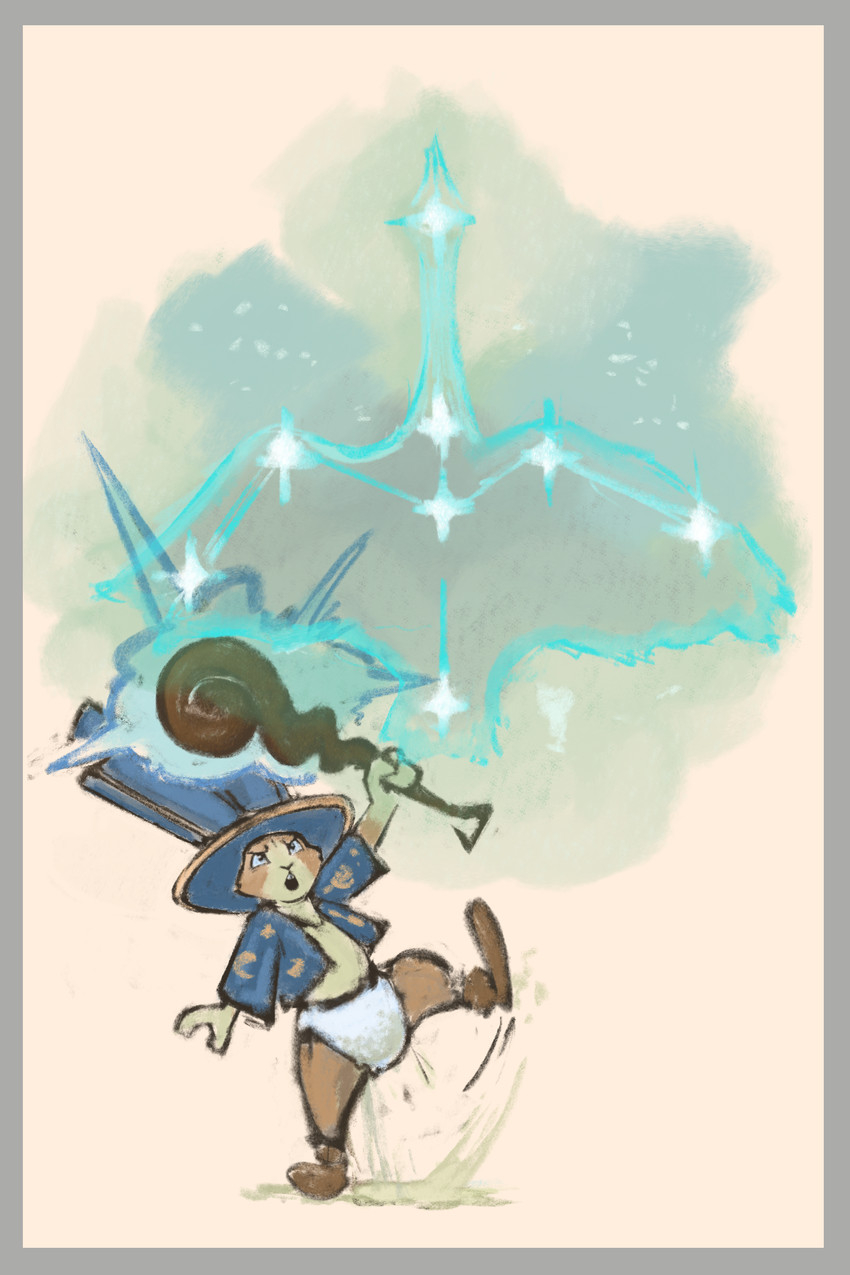 abdl accident anthro bar_emanata battle black_eyes blue_cloak blue_clothing blue_diaper blue_hat blue_headwear blue_topwear bodily_fluids border brown_arms brown_body brown_clothing brown_face brown_footwear brown_fur brown_legs brown_shoes brown_snout brown_tuft buckteeth casting_spell cheek_tuft chest_tuft cloak clothed clothing concentrated concentrating concentration conjuration constellation crescent_(shape) determined determined_eyes diaper diaper_fetish dripping_urine ear_covers emanata excessive_bodily_fluids excessive_genital_fluids excessive_urine facial_tuft fighting_pose focused focusing footwear frown fur fur_tuft furgonomic_hat furgonomic_headwear furgonomics furrowed_eyebrows genital_fluids glistening glistening_eyes grey_border hat headgear headwear iconography incontinence kick kicking_up_dirt leaking_diaper leather leather_clothing leather_footwear leather_shoes long_ears magic magic_staff magic_user magic_weapon male mitten_hands motion_lines neck_tuft open_cloak open_clothing open_topwear pantsless pantsless_anthro pantsless_male partially_clothed path_lines pattern_clothing pattern_topwear peeing pose potty_failure rabbit_ears raised_leg raised_weapon shirtless shirtless_anthro shirtless_male shoes short_cloak simple_background solo splashing_urine staff standing_in_urine star_(shape) tan_arms tan_background tan_body tan_face tan_fur tan_hands tan_neck tan_snout tan_torso tan_tuft tan_underbelly teeth topwear tuft unclean_diaper urine urine_drip urine_pool urine_pooling used_diaper using_diaper weapon wearing_diaper wet_diaper wetting wetting_diaper wizard_hat wooden_staff wooden_weapons yellow_cloak yellow_clothing yellow_hat yellow_headwear yellow_pattern yellow_topwear caramelbunz arc_system_works battle_fantasia watson_livingston lagomorph leporid mammal rabbit 2:3 absurd_res colored colored_sketch digital_drawing_(artwork) digital_media_(artwork) hi_res sketch