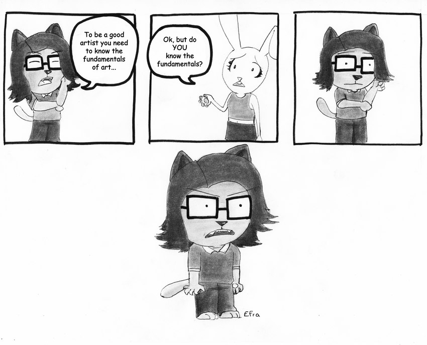 angry anthro cat_nose cat_tail dialogue duo eyewear female glasses hair long_hair male male/female rabbit_ears speech_bubble text efradraws efrasona domestic_cat felid feline felis lagomorph leporid mammal rabbit absurd_res english_text graphite_(artwork) hi_res marker_(artwork) monochrome pen_(artwork) signature traditional_media_(artwork)