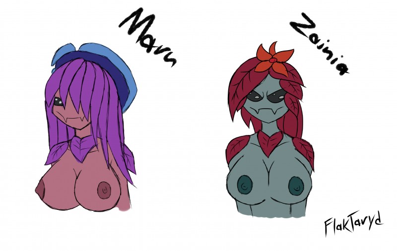 anthro breasts duo female female_anthro flower leaf nipples not_furry plant flaktaryd starbound maru zainia elemental_creature elemental_humanoid flora_fauna floran humanoid plant_humanoid hi_res