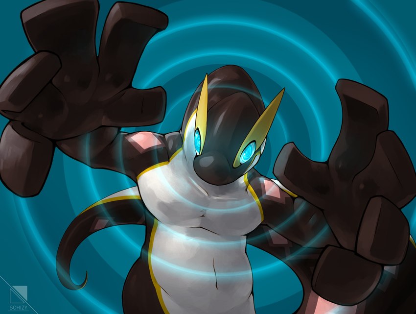 5_fingers ambiguous_gender anthro apode big_hands black_body blue_eyes fingers hypnosis hypnotic_eyes hypnotizing_viewer legless looking_at_viewer male mind_control multicolored_body ringed_eyes serpentine simple_background solo tail white_body schizy nintendo pokemon cendyne fan_character draconcopode naga reptile scalie snake 2022 digital_media_(artwork) hi_res