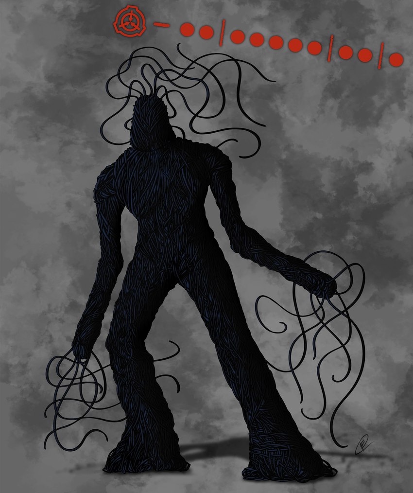 ambiguous_gender biped black_body black_ribbon black_tentacles contrapposto faceless_character featureless_feet feet finger_tentacles front_view grey_background logo number pseudo_hair red_text shadow simple_background solo standing tentacle_hair tentacles text three-quarter_view chimericecho scp_foundation scp-2521 fabric_creature humanoid 2023 absurd_res character_name clip_studio_paint_(artwork) colored digital_media_(artwork) digital_painting_(artwork) english_description full-length_portrait hi_res portrait shaded signature