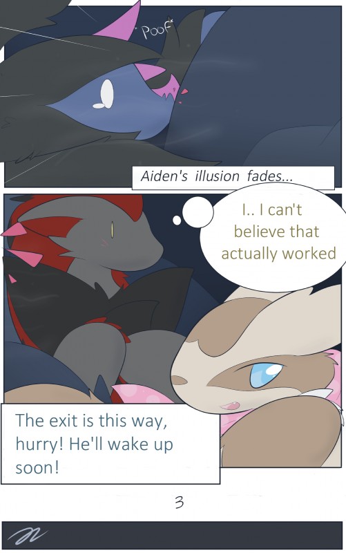 ambiguous_gender anthro cave crash dialogue female fur humor male open_mouth rock scarf sound_effects text thought_bubble tongue delta-eon nintendo pokemon pokemon_mystery_dungeon spike_chunsoft wanderlust aiden_laninga fan_character foglia_(wanderlust) canid canine generation_3_pokemon generation_5_pokemon hydreigon linoone mammal pokemon_(species) procyonid scalie zoroark 2019 absurd_res comic digital_media_(artwork) english_text hi_res