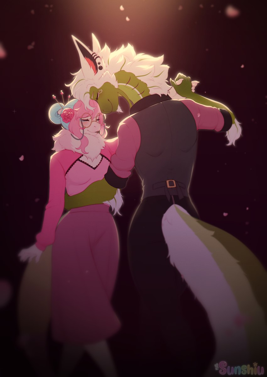 anthro dancing love romantic romantic_couple sunshiu waltz milky_(sunshiu) murn_(cram) ball_python canid canine canis cobra eel fish hybrid mammal marine python python_(genus) reptile scalie snake wolf absurd_res hi_res