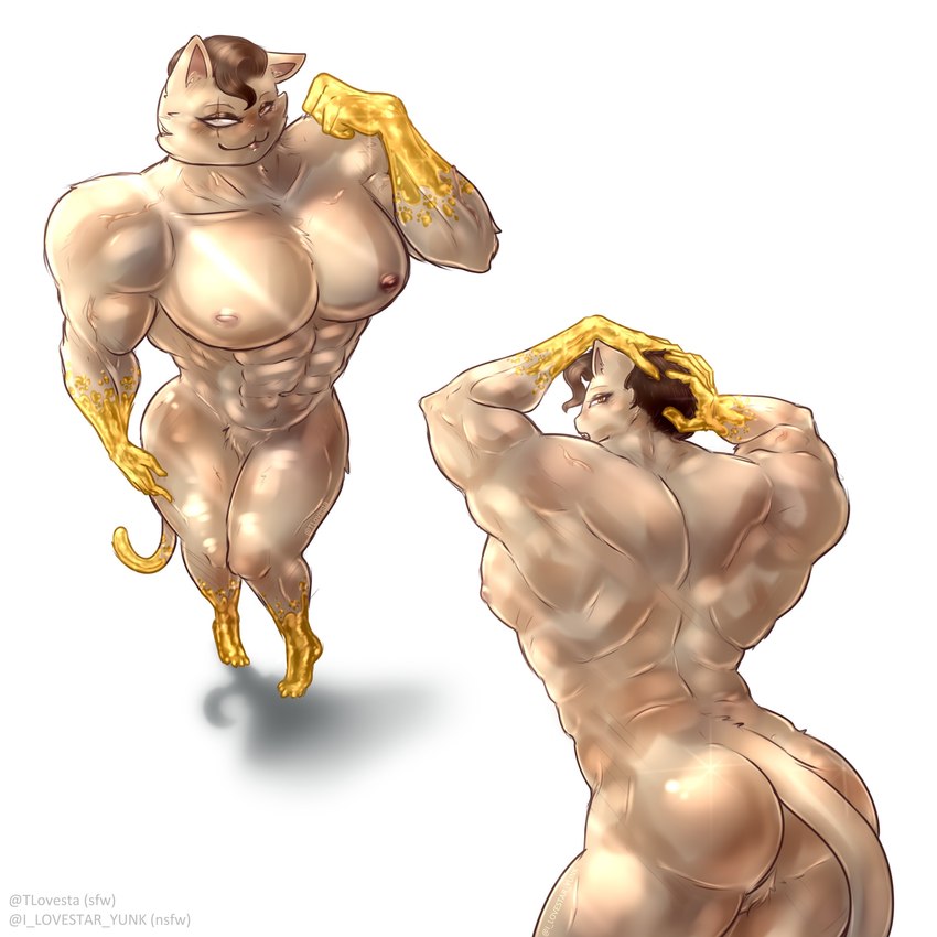 abs anthro biceps big_butt big_muscles biped blush body_hair butt cross eye_scar facial_scar featureless_crotch feet fingers flexing flexing_bicep fur glistening glistening_body glistening_skin hair hand_on_head looking_at_viewer looking_back male muscular muscular_anthro muscular_male nipples nude open_mouth pecs pose presenting presenting_hindquarters scar simple_background smile solo tail thick_thighs toes white_background wide_hips tunk_saray_lovesta epic_games fortnite meowdas meowscles domestic_cat felid feline felis mammal 1:1 absurd_res digital_media_(artwork) hi_res