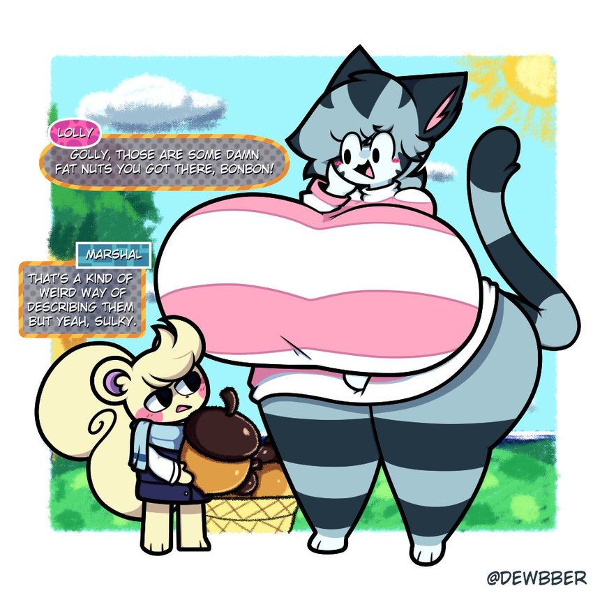 acorn anthro beady_eyes big_breasts blush blush_stickers breasts clothed clothing cloud dialogue duo eyelashes female food frown fruit fully_clothed fur grass grey_body grey_fur grey_hair hair head_tuft holding_acorn huge_breasts humor hyper hyper_breasts larger_female male nut_(fruit) pantsless pink_clothing pink_sweater pink_topwear plant scarf size_difference smaller_male smile sun sweater topwear tree tuft white_body white_fur white_hair dewbber animal_crossing nintendo lolly_(animal_crossing) marshal_(animal_crossing) domestic_cat felid feline felis mammal rodent sciurid tree_squirrel 1:1 2020 digital_drawing_(artwork) digital_media_(artwork) unavailable_at_source