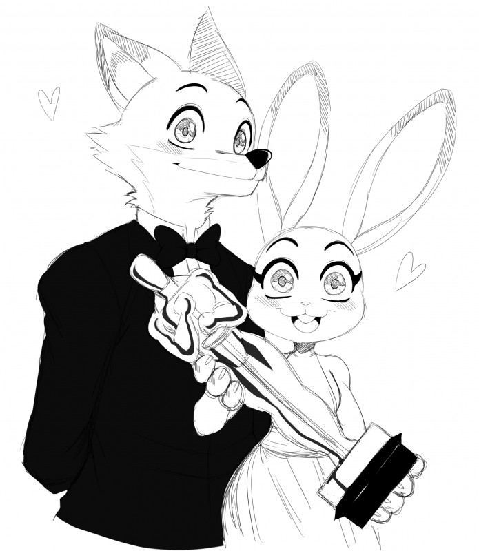 anthro award buckteeth clothed clothing duo female heart_symbol holding_award holding_object holding_oscar_statuette looking_at_viewer male open_mouth open_smile oscar_statuette smile teeth sssonic2 academy_awards disney zootopia judy_hopps nick_wilde canid canine fox lagomorph leporid mammal rabbit red_fox true_fox 2017 absurd_res hi_res monochrome