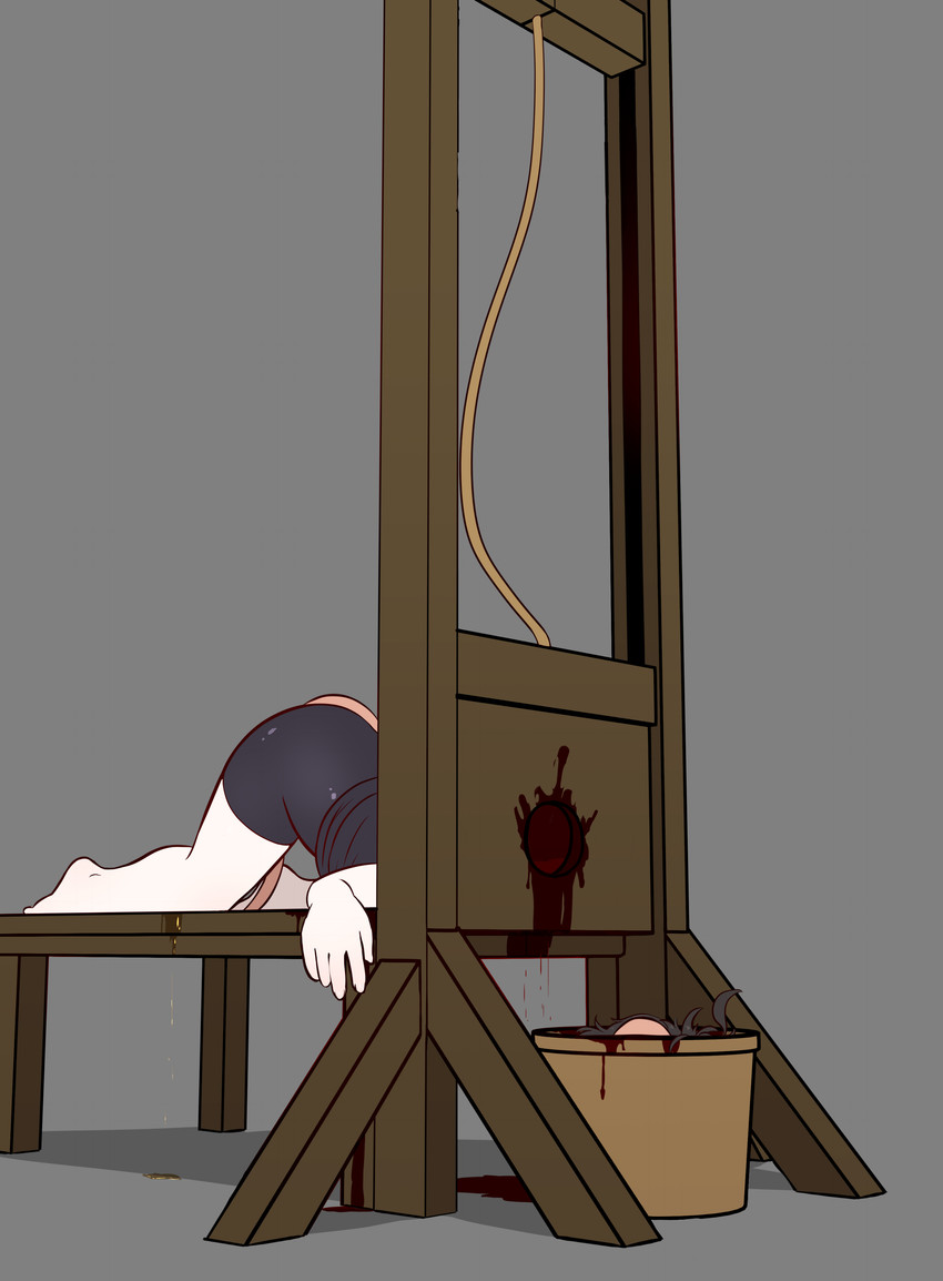 5_fingers 5_toes anthro barefoot basket bite biting_own_tongue blade blood bodily_fluids bottomwear clothing constricted_pupils container corpse death death_piss decapitation execution feet female female_death fingers genital_fluids gore gore_focus guillotine hair incontinence kneeling messy_hair motion_lines pupils ryona self_bite severed_body_part severed_head shorts small_pupils solo toes tongue tongue_bite urine e254e ririgaki mammal murid murine rat rodent absurd_res hi_res