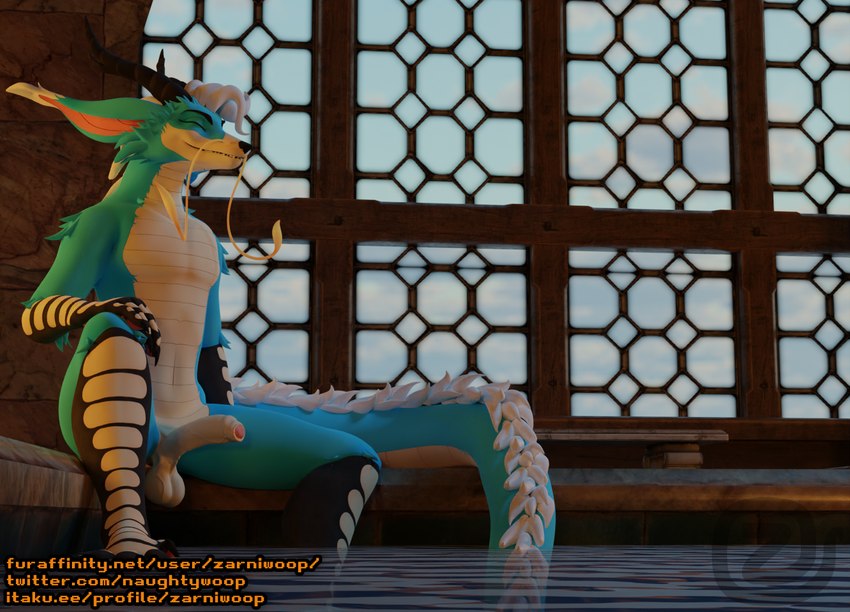 anthro balls bath bathhouse bathing foreskin genitals long_tail male penis smile solo tail window zarniwoop mythology dragon mythological_creature mythological_scalie scalie 3d_(artwork) blender_(artwork) digital_media_(artwork)