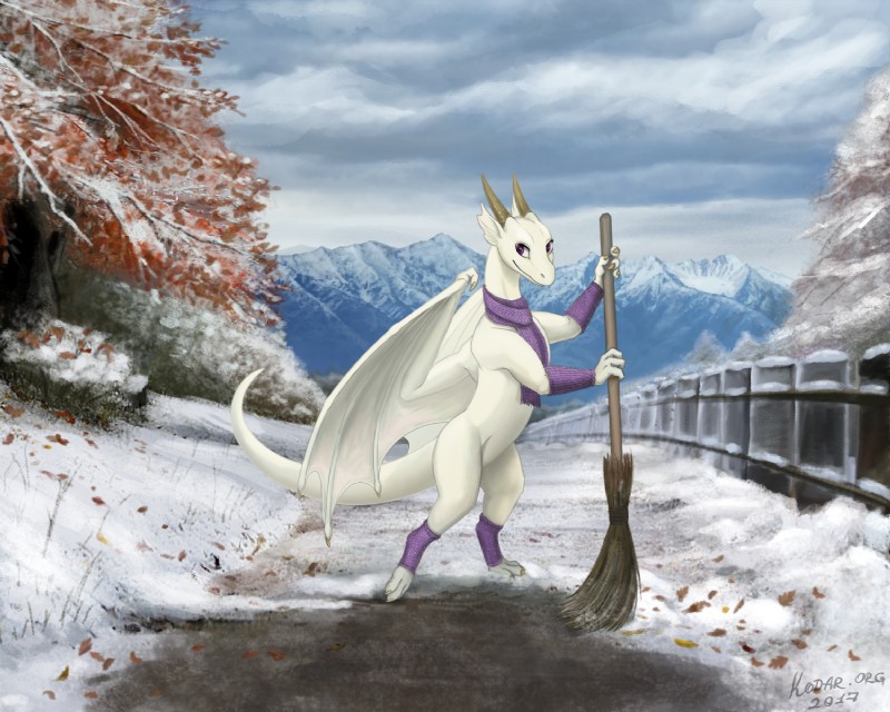 anthro biped day detailed_background digitigrade female feral horn outside purple_eyes semi-anthro sky smile snow solo tail conditional_dnp kodardragon european_mythology mythology chara_(kodardragon) dragon mythological_creature mythological_scalie scalie western_dragon 2017 5:4 digital_media_(artwork) hi_res