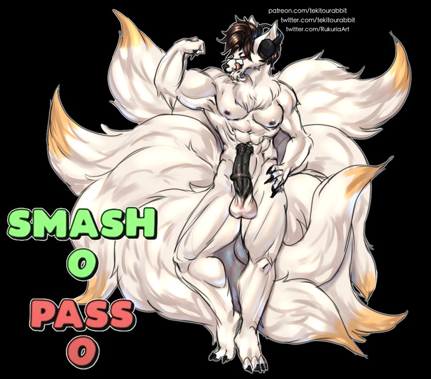 animal_genitalia animal_penis anthro anthrofied balls black_background electronics equine_genitalia equine_penis eyewear flexing front_view genitals glasses headphones male muscular muscular_anthro muscular_male nipples penis pokemorph pose simple_background solo standing text tekitourabbit_(artist) nintendo pokemon real_world smash_or_pass markiplier generation_1_pokemon ninetales pokemon_(species) url