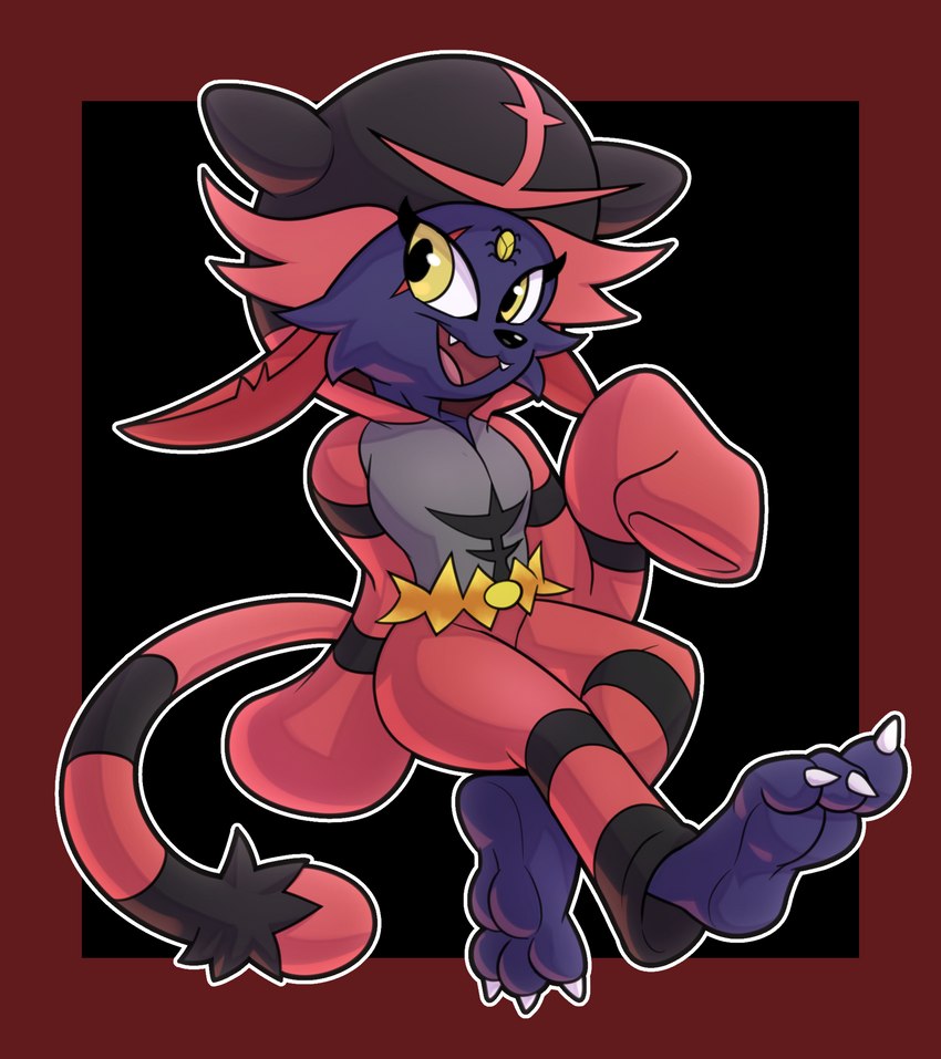 3_toes ambiguous_gender anthro barefoot clothing curling_toes feet hindpaw looking_at_viewer onesie paws plantigrade soles solo tail toes gobanire nintendo pokemon easel_(character) generation_4_pokemon generation_7_pokemon incineroar pokemon_(species) weavile hi_res