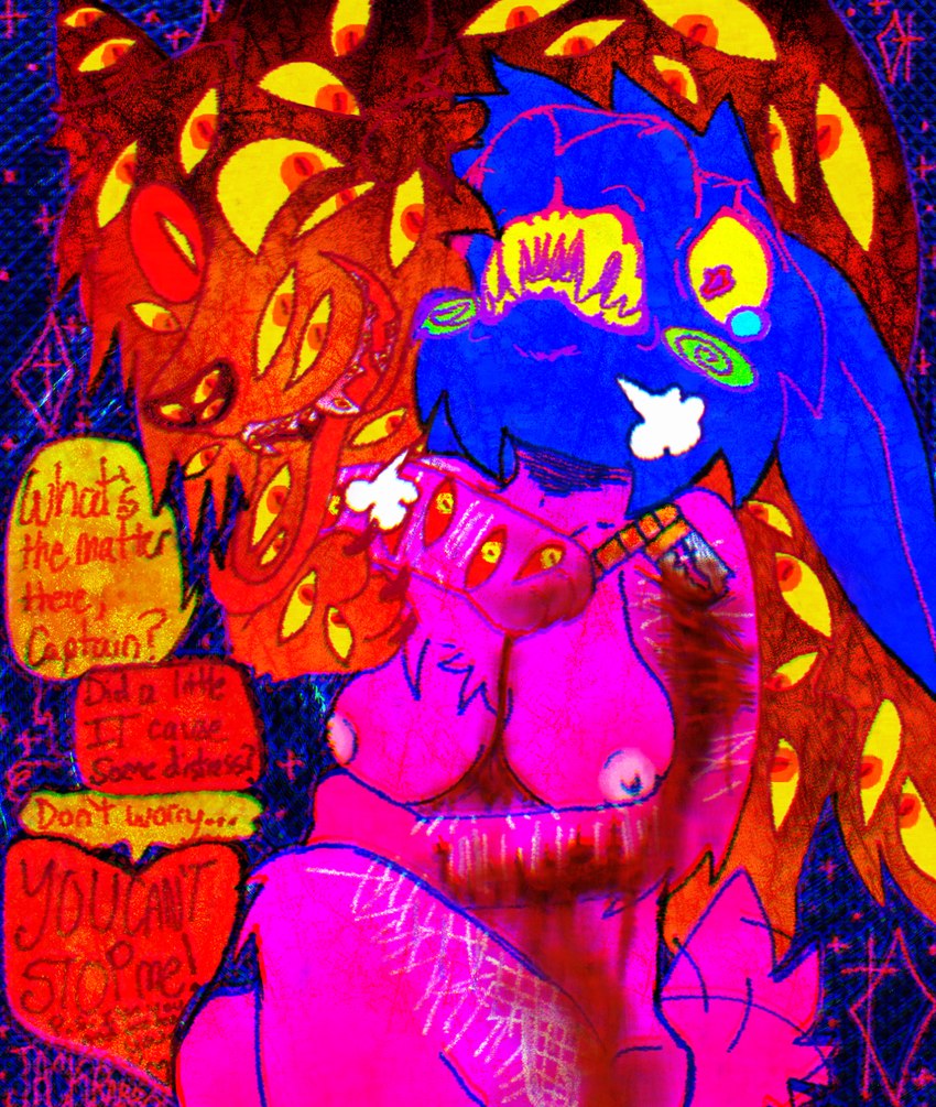 ambiguous_gender andromorph anthro anthro_on_feral bestiality blood blood_drip blood_on_arm blood_on_chest blood_on_leg blood_on_self blush blush_lines blush_stickers bodily_fluids body_horror breath carving christian_cross christian_symbol cross cutting_self dialogue diamonds_(suit) dripping duo eye_teeth feral floating forced forked_tongue gore gore_focus gradient_fur heart_symbol intersex looking_at_another mind_break mind_control multi_eye nipples open_mouth panic_attack panicking panting parasite parasite_transfer razor_blade religion scar scars_all_over self-harm self-harm_scars suit_symbol tail tail_motion tailwag tears text threatening tongue jackrabbit_(artist) christianity bloodhound_(jackrabbit) corey_(jackrabbit) canid canine canis hare hybrid lagomorph leporid mammal monster rabbit wolf 2025 digital_media_(artwork) english_text hi_res ibispaint_(artwork) shaded signature trans_(lore) trans_man_(lore)