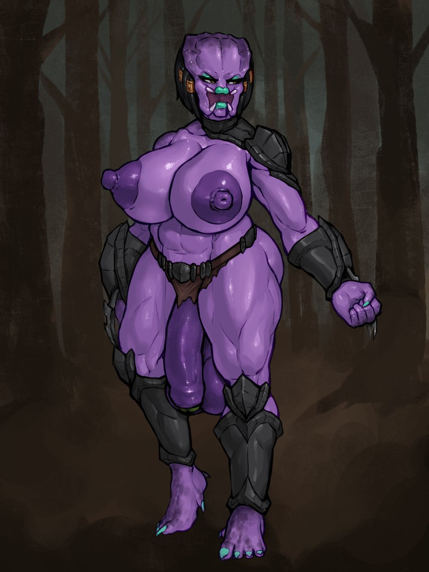 5_fingers 5_toes ankle_band ankle_cuffs areola armor balls barefoot belt_only big_balls big_breasts big_penis blue_lips blue_nails blue_toenails breasts claw_(weapon) clawed_vambrace clothed clothing colored_nails cuff_(restraint) darkened_balls darkened_genitalia darkened_nipples darkened_penis dreadlocks erect_nipples feet fingers flaccid foreskin genitals glans greaves green_glans gynomorph huge_balls huge_breasts huge_penis humanoid_genitalia humanoid_penis hunting intersex leg_armor legband legwear lips melee_weapon nails nipples nude penis plant purple_balls purple_body purple_nipples purple_penis purple_skin restraints solo toenails toes topless tree unconvincing_armor vambrace weapon wrist_blade wrist_bracers wrist_cuffs wristband rampage0118 predator_(franchise) fan_character stimia_(rampage0118) alien alien_humanoid humanoid yautja 3:4 hi_res