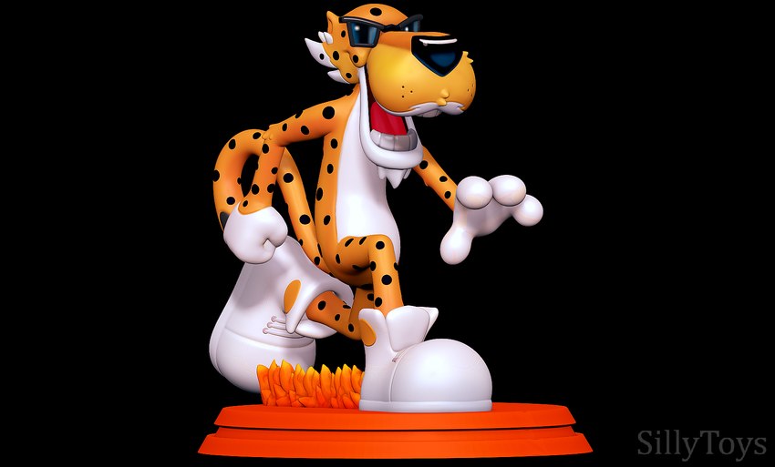 3d_modeling 3d_print anthro breasts eyewear fire fist fur male mascot open_mouth orange_body running simple_background solo spots stage sunglasses sillytoys cheetos chester_cheetah cheetah felid feline mammal 3d_(artwork) digital_media_(artwork) hi_res