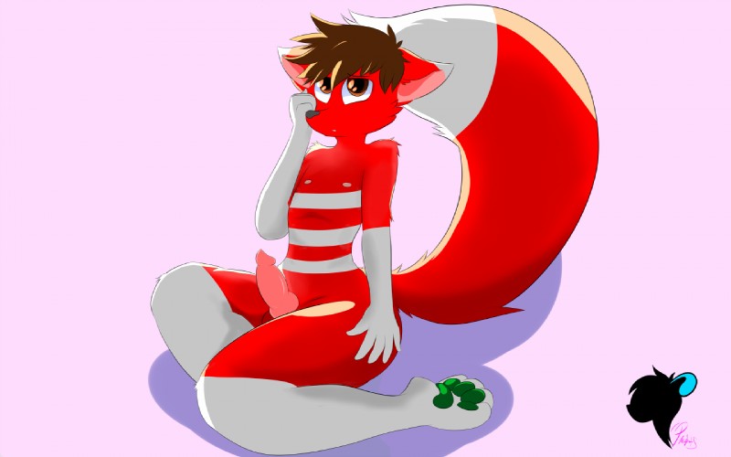 anthro erection femboy genitals knot male nude paws penis pose simple_background solo tinypawkets matt_(wackyfox26) canid canine fox mammal 16:10 widescreen