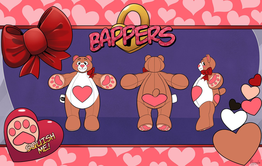 ambiguous_gender anthro belly big_belly butt butt_heart color_swatch heart_on_belly heart_symbol lock multiple_poses overweight pawpads paws plushie pose ribbons solo standing teddy_bear text pawgyle bappers_(pinereese) animate_inanimate living_plushie digital_drawing_(artwork) digital_media_(artwork) english_text hi_res model_sheet