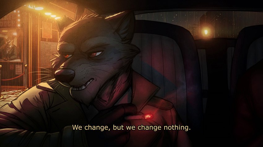 anthro biped car clothed clothing detailed_background duo humanoid_hands inside_car inside_vehicle night sitting smoking solo_focus vehicle temiree tails_noir howard_lotor mammal procyonid raccoon 16:9 2021 hi_res widescreen