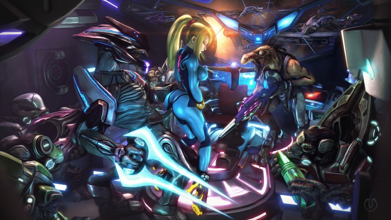 armor blonde_hair energy_sword female genitals group gun hair holding_gun holding_melee_weapon holding_object holding_ranged_weapon holding_sword holding_weapon interspecies male male/female melee_weapon needle_rifle needler penis ranged_weapon sex space spacecraft sword vehicle weapon zero_suit urbanator halo_(series) metroid microsoft nintendo xbox_game_studios samus_aran alien human kig-yar mammal ruuhtian_(kig-yar) sangheili scalie unggoy 16:9 4k absurd_res hi_res widescreen