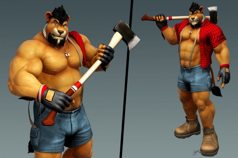 abs anthro axe beard biceps big_muscles biped black_hair boots bottomwear braces brown_body brown_fur clothed clothing facial_hair felling_axe footwear fur gloves hair handwear huge_muscles jewelry lumberjack male melee_weapon musclegut muscular muscular_anthro muscular_male necklace nipples open_clothing open_shirt open_topwear pecs plaid pose shirt shoes shorts slightly_chubby solo standing suspenders tail tail_tuft topless topwear tuft vein weapon braford kurt_(braford) felid lion mammal pantherine 3d_(artwork) digital_media_(artwork)