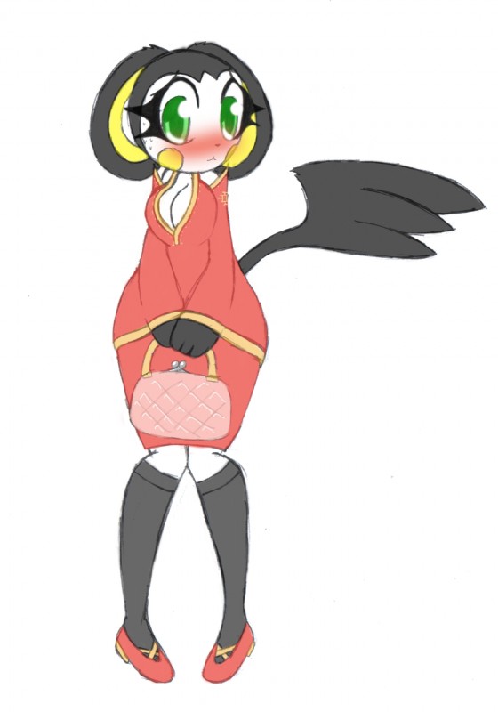 anthro big_breasts blush breasts cleavage clothed clothing dress female footwear frame_bag handbag knee_highs knee_socks legwear long_sleeves pokemorph shy socks solo bit-small nintendo pokemon emolga generation_5_pokemon mammal pokemon_(species) rodent sciurid hi_res