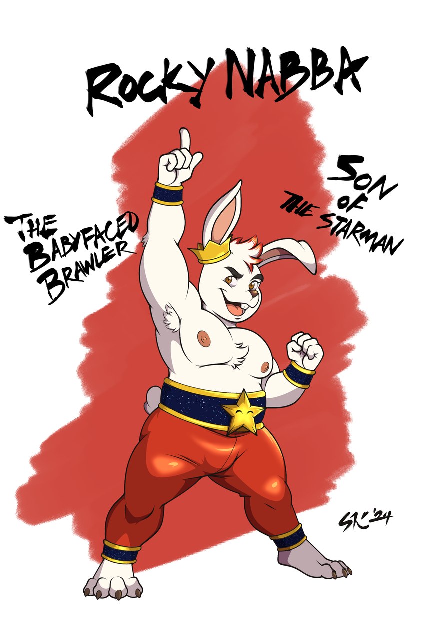 belt clothing crown cuffs_(clothing) headgear legwear male rock_e_rumble rocky_nabba spandex star tight_clothing tights wrestler wrestling shishibro chinese_zodiac lagomorph leporid mammal rabbit 2:3 absurd_res hi_res