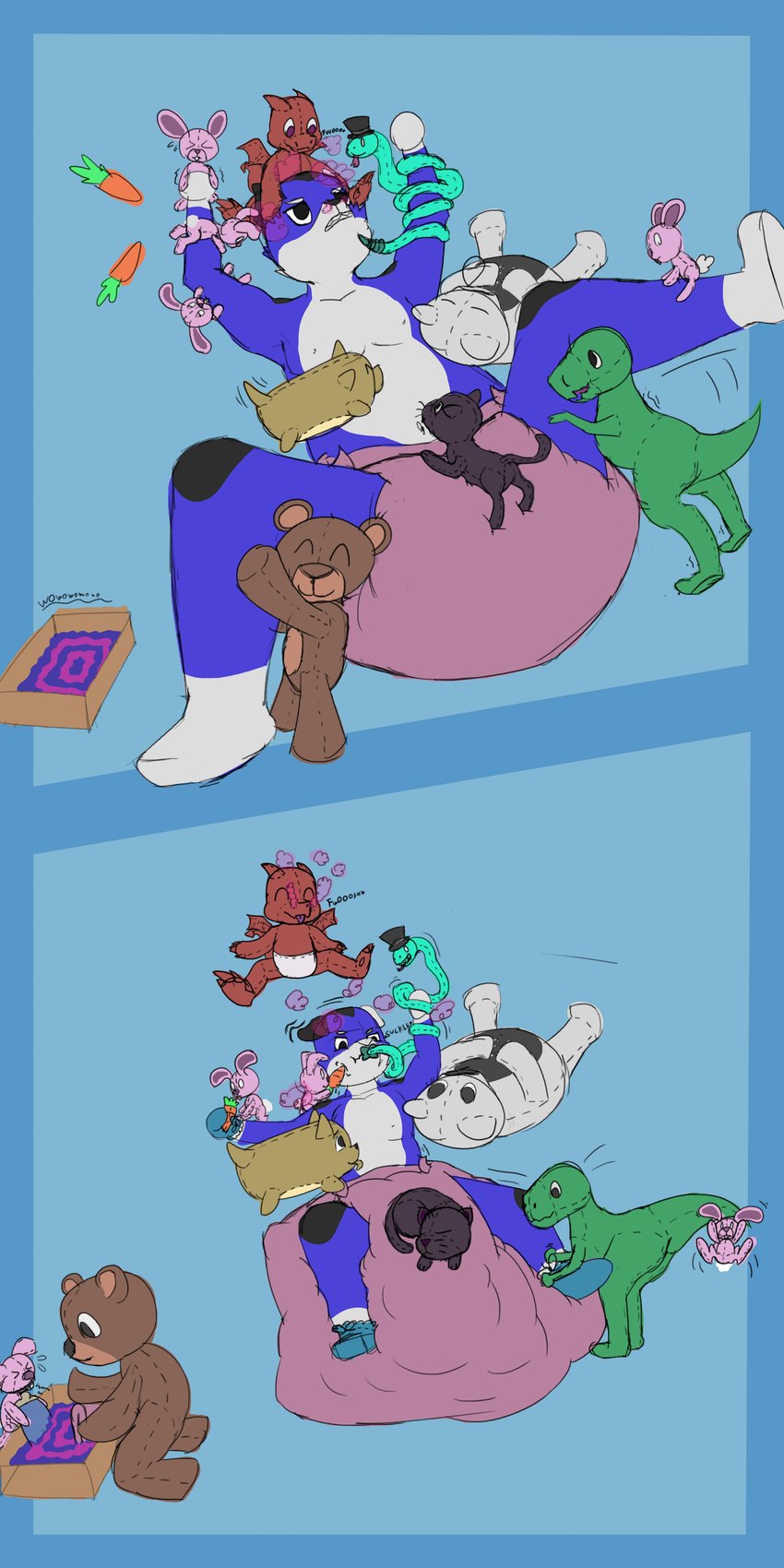 age_regression ambiguous_gender animal_plushie anthro bear_plushie big_diaper biped biting_arm black_spots blue_background blue_body blue_fur bottle buckteeth butt butt_focus carrot cat_plushie clean_diaper clothed clothing container diaper diaper_fetish diaper_only dinosaur_plushie dog_plushie dominant_plushie dragon_plushie excessive_feces featureless_feet featureless_hands feces feet folded_diaper food food_plushie footwear fur group grumpy hands_above_head handwear hat headgear headwear holding_arm holding_both_legs holding_head hyper hyper_feces large_group leg_hug loaf lying lying_on_another male mittens motion_lines object_in_mouth on_back overwhelmed pacifier pacifier_in_mouth panda_plushie pantsless pink_diaper plant plushie quadruped rabbit_plushie regressed restrained seam_(sewing) simple_background size_difference sleeping smoke smoke_from_nose snake_plushie soiled_diaper soiling spots spread_legs spreading submissive submissive_anthro submissive_young teeth top_hat topless two_panel_image unclean_diaper used_diaper vegetable wearing_diaper white_body white_fur young young_anthro m3g4 mega_(m3g4) animate_inanimate canid canine living_plushie mammal 1:2 2022 absurd_res colored digital_drawing_(artwork) digital_media_(artwork) flat_colors hi_res sketch story story_in_description adult_(lore)