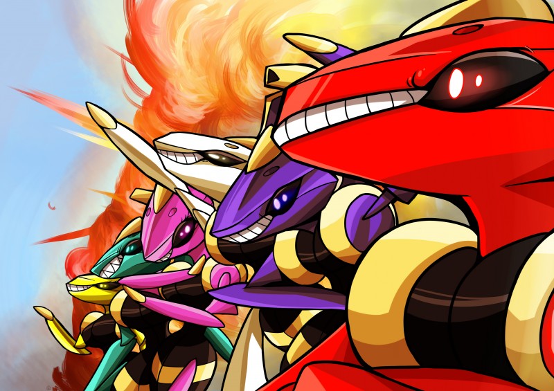 ambiguous_gender cool_guys_don't_look_at_explosions explosion female group parody kiruiki-chan nintendo pokemon power_rangers generation_5_pokemon genesect legendary_pokemon pokemon_(species) absurd_res hi_res