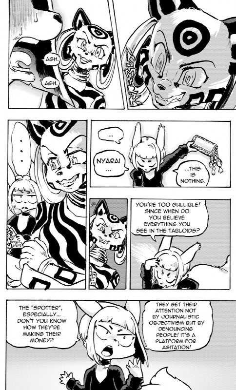 anthro cellphone clothed clothing dialogue duo ear_piercing ear_ring electronics ellipsis grin phone piercing ring_piercing smile stress text daigaijin furryfight_chronicles cookie_(furryfight_chronicles) nyarai_(furryfight_chronicles) cheetah felid feline mammal rodent sciurid comic english_text hi_res monochrome