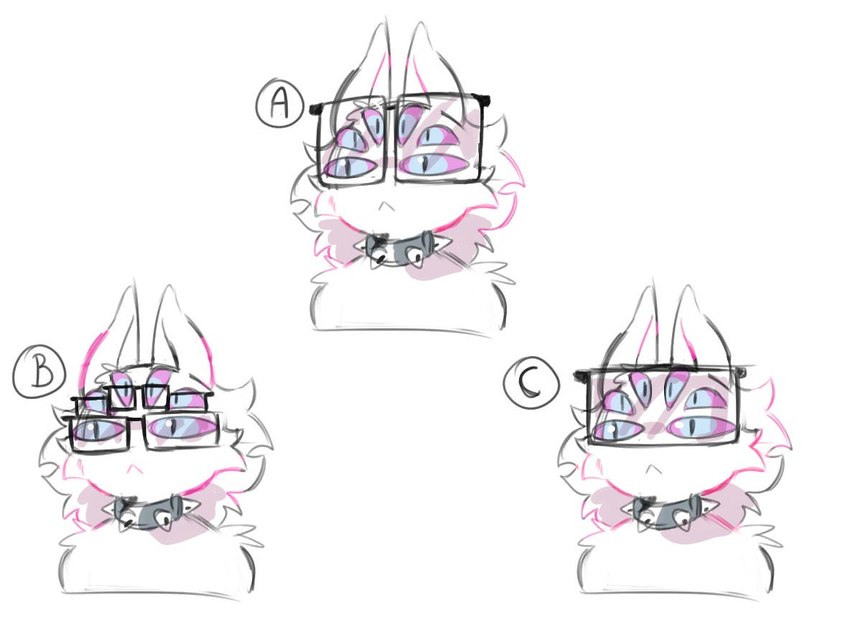 6_eyes anthro blue_eyes collar eyewear female frown fur glasses hair multi_eye pink_sclera pupils simple_background slit_pupils solo spiked_collar spikes white_body white_fur white_hair hanaarts katty_(hanaarts) arachnid arthropod demon felid feline felis hybrid mammal spider digital_media_(artwork) headshot_portrait portrait