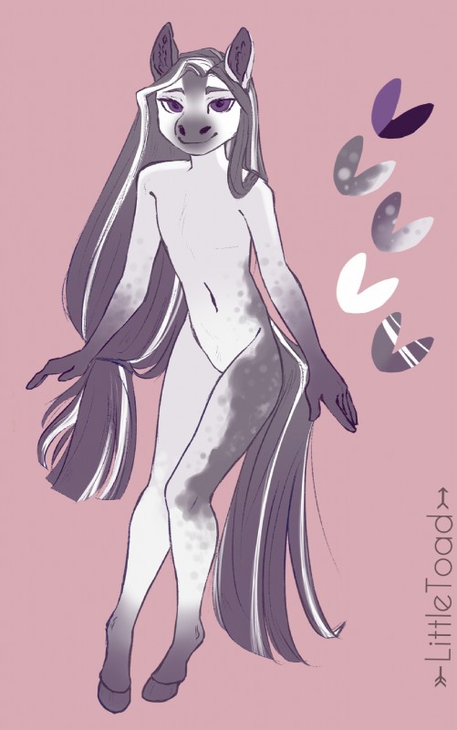 anthro black_body black_fur black_hair femboy fur grey_body grey_fur grey_hair hair hooves male nude purple_eyes simple_background solo white_body white_fur white_hair little.swamp eicha equid equine horse mammal 2018 digital_media_(artwork) hi_res