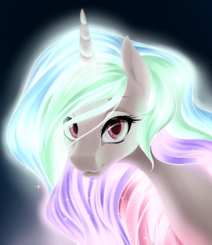 female feral hair horn iridescent iridescent_hair iridescent_horn iridescent_mane looking_at_viewer multicolored_hair smile solo dstears friendship_is_magic hasbro my_little_pony mythology princess_celestia_(mlp) equid equine mammal mythological_creature mythological_equine unicorn 2018