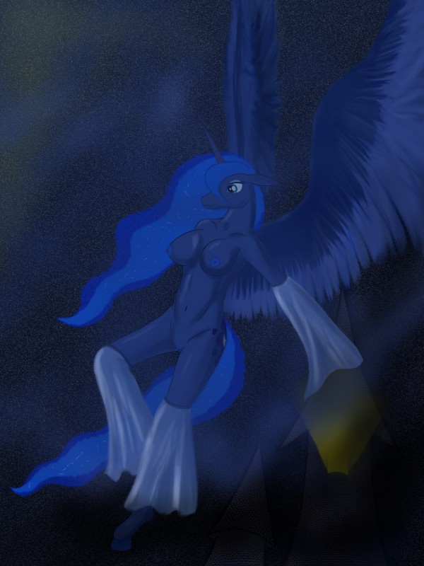 anthro anthrofied big_breasts blue_body blue_feathers breasts cutie_mark feathered_wings feathers female genitals horn pussy solo tail text wings paradoxnow friendship_is_magic hasbro my_little_pony mythology princess_luna_(mlp) equid equine mammal mythological_creature mythological_equine winged_unicorn 3:4 absurd_res english_text hi_res