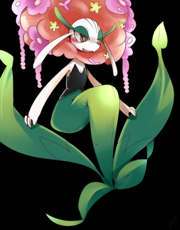 blush butt crouching female flower open_mouth plant simple_background smile solo transparent_background hua113 nintendo pokemon elemental_creature flora_fauna florges generation_6_pokemon pokemon_(species) red_flower_florges 2014 alpha_channel