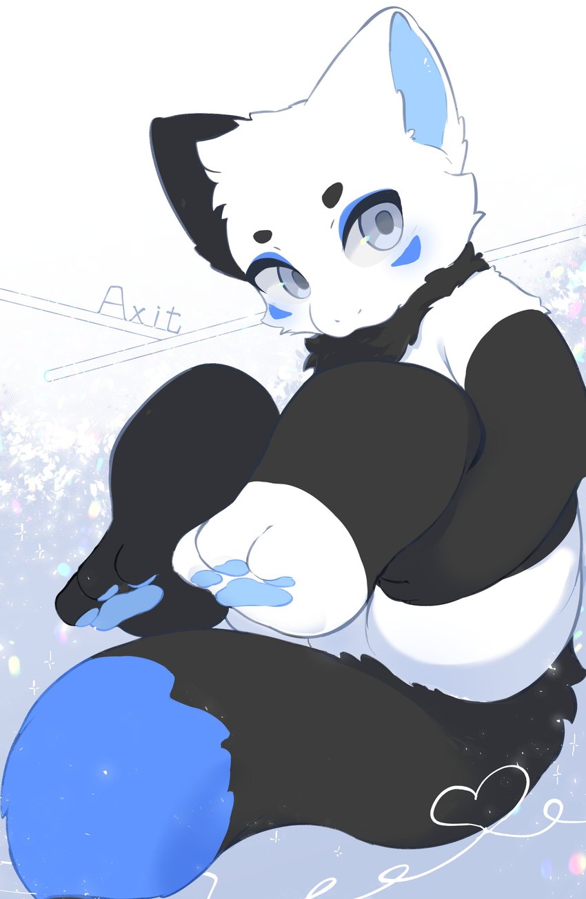 3_toes ambiguous_gender anthro big_butt black_body black_fur black_tail blue_body blue_fur blue_pawpads butt curled_up detailed_background eyeshadow featureless_crotch feet fetal_pose fluffy fluffy_tail fur glistening glistening_eyes grey_eyes hair hand_on_leg head_tuft heart_symbol holding_both_legs legs_up looking_aside makeup multicolored_body multicolored_fur multicolored_tail neck_tuft nude pawpads paws simple_background smile snout solo sparkles tail text thick_thighs toes tuft two_tone_tail white_body white_fur white_sclera sheryl_(artist) felid feline felis hybrid mammal 2022 absurd_res colored digital_drawing_(artwork) digital_media_(artwork) english_text full-length_portrait hi_res portrait shaded