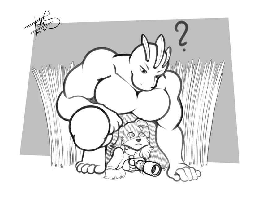 anthro camera cheek_tuft clothing duo facial_tuft floppy_ears grass half-closed_eyes hoodie humor lying_on_ground male male/male muscle_tone muscular muscular_anthro muscular_male narrowed_eyes on_ground pecs plant simple_background tall_grass topwear tuft wide_eyed freckles_(artist) nintendo pokemon pokemon_snap pecas_(freckles) bird_dog canid canine canis domestic_dog generation_1_pokemon humanoid hunting_dog machoke mammal pokemon_(species) spaniel welsh_springer_spaniel 2021 greyscale hi_res monochrome