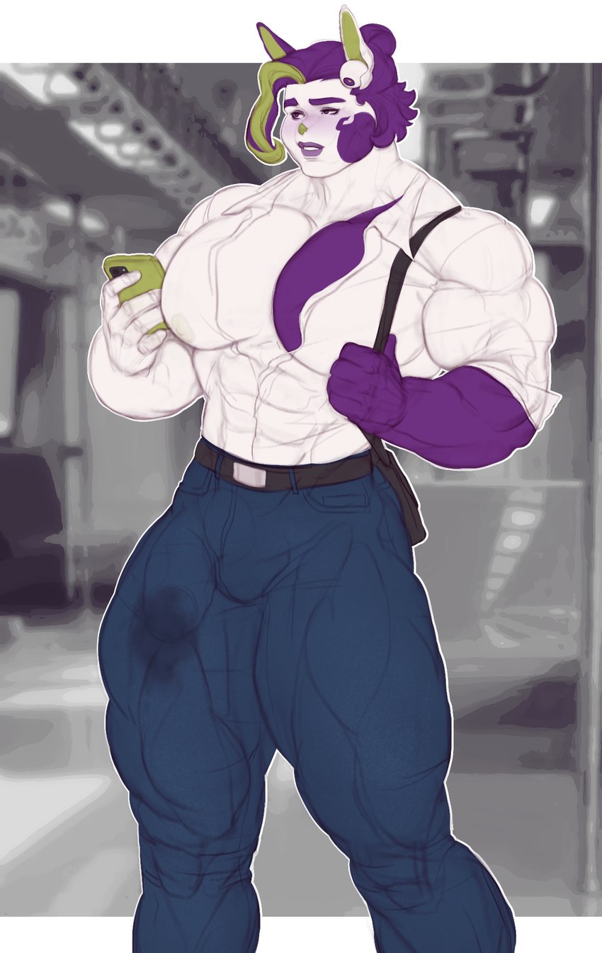 anthro big_muscles blush bodily_fluids breasts bulge cellphone cleavage clothed clothing electronics genital_fluids huge_muscles leaking_precum male male_cleavage muscular phone precum precum_through_clothing solo tight_clothing wet wet_clothing dakaliginous grier_(dakaliginous) bat mammal flat_colors hi_res portrait three-quarter_portrait