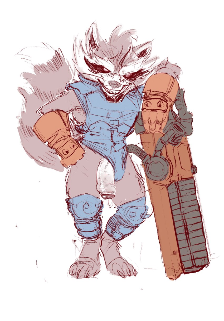 anthro foreskin fur genitals gun male male_anthro penis ranged_weapon simple_background solo weapon white_background banana_da_boi guardians_of_the_galaxy marvel marvel_rivals rocket_raccoon mammal procyonid raccoon digital_drawing_(artwork) digital_media_(artwork) hi_res