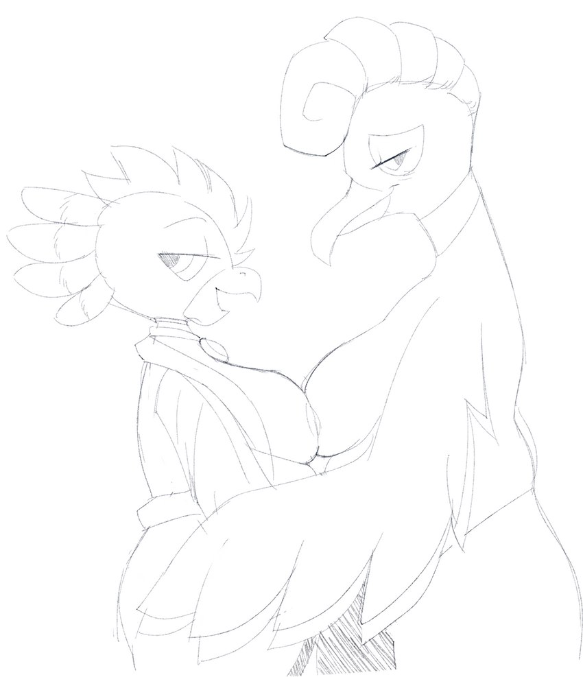 anthro anthrofied areola beak breast_squish breasts breasts_frottage chest_gem duo feathered_wings feathers female female/female gem looking_at_viewer nipples nipples_touching non-mammal_breasts open_mouth side_view simple_background smile squish white_background winged_arms wings magnetiorchid kirby_(series) nintendo pokemon dyna_blade yohanna_(nonbearnary) avian bird dyna_blade_(species) generation_2_pokemon ho-oh legendary_pokemon pokemon_(species) 2022 black_and_white clip_studio_paint_(artwork) digital_media_(artwork) hi_res monochrome sketch