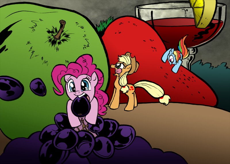 alcohol apple beverage blue_body blue_fur cocktail cutie_mark eating female feral food fruit fur grape group hair lemon male martini micro multicolored_hair nom om_nom_nom on_food pink_body pink_fur plant quadruped rainbow_hair strawberry tail what_has_magic_done willdrawforfood1 friendship_is_magic hasbro my_little_pony applejack_(mlp) pinkie_pie_(mlp) rainbow_dash_(mlp) earth_pony equid equine horse mammal pony