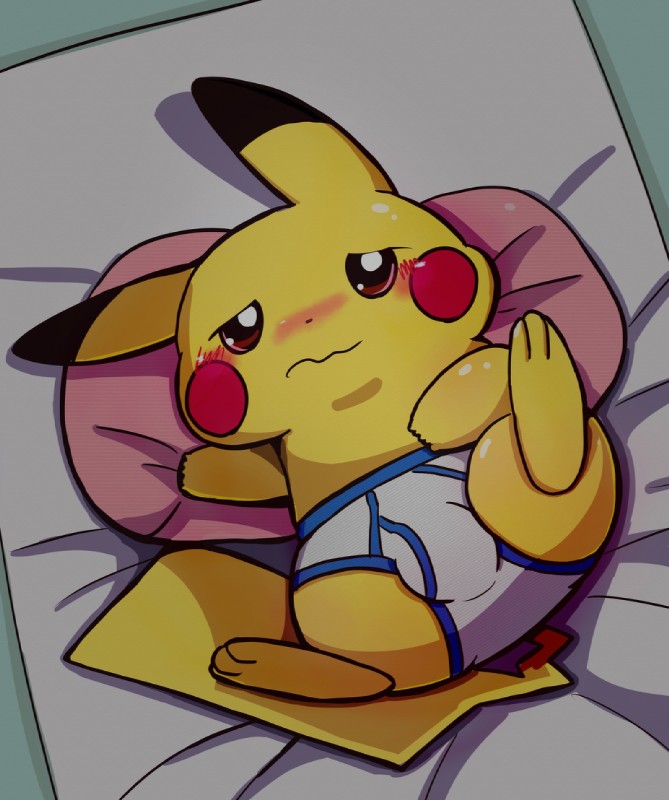 blush briefs briefs_only bulge clothed clothed_feral clothing feral lying male on_back pillow presenting solo tighty_whities topless underwear underwear_only white_briefs white_clothing white_underwear mewsaur nintendo pokemon generation_1_pokemon pikachu pokemon_(species)