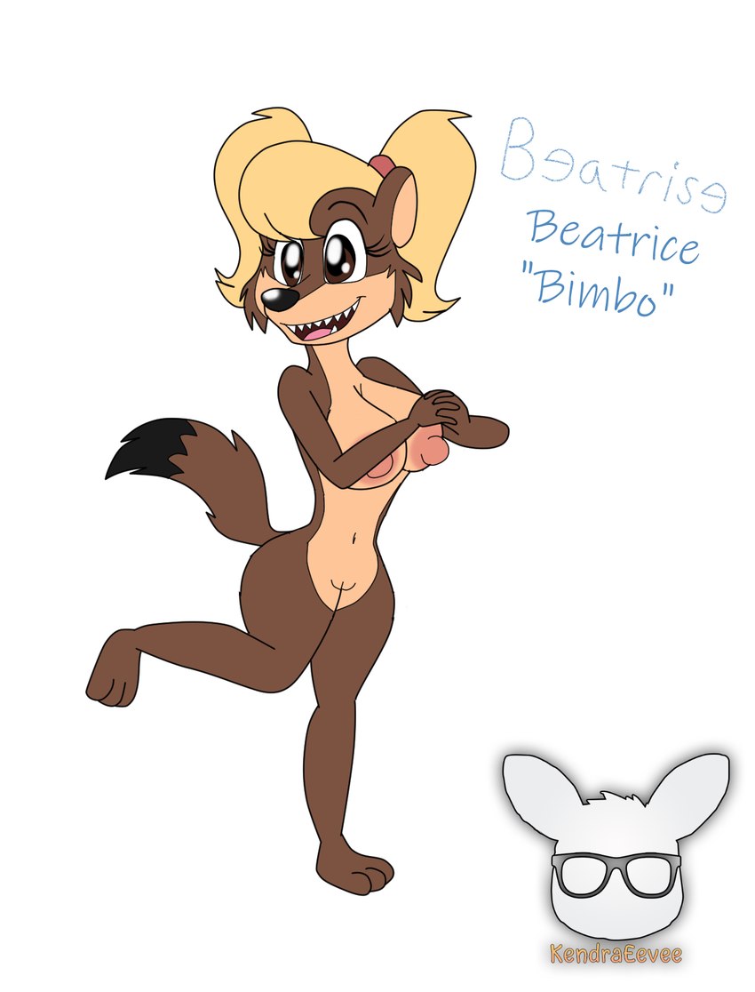 anthro big_breasts big_nipples blonde_hair breasts brown_eyes curvy_figure female hair kendraeevee nipples pigtails solo wide_hips kendratheshinyeevee a_toon_rabbit_in_a_weasels'_den beatrice_(kendraeevee) mammal mustelid musteline true_musteline weasel hi_res