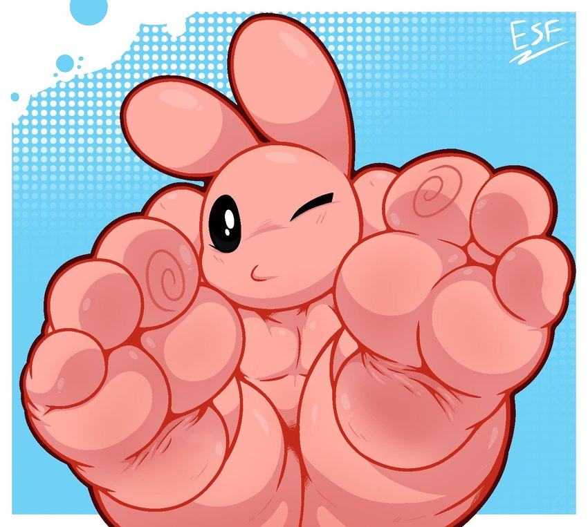 3_toes anthro feet feet_up foot_focus humanoid_feet looking_at_viewer male nude pink_body plantigrade soles solo toes electricsnowfox bunny_maloney bunny_maloney_(character) lagomorph leporid mammal rabbit hi_res