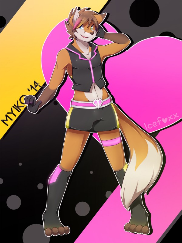 anthro athletic athletic_anthro athletic_male blue_eyes bottomwear bulge clothed clothing crossdressing femboy green_eyes heterochromia male pecs skintight_clothing skirt solo myiko icefoxx canid canine fox mammal 2014 3:4 hi_res