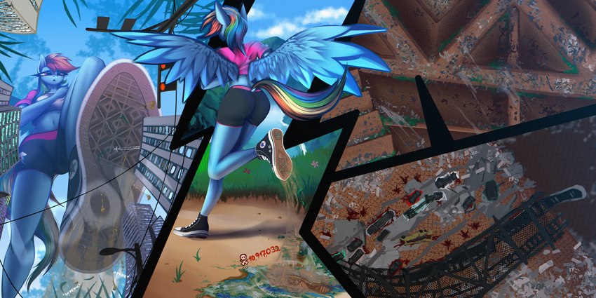 anthro blood bodily_fluids clothing converse_shoes crush death death_count dirty dirty_feet extreme_size_difference feet female flattened foot_crush foot_focus footprint footwear jogging running shoes size_difference sneakers soles solo stepped_on unaware_pred wings darky_wings friendship_is_magic gigantic hasbro my_little_pony mythology rainbow_dash_(mlp) equid equine horse mammal mythological_creature mythological_equine pegasus pony 2:1 absurd_res hi_res huge_filesize