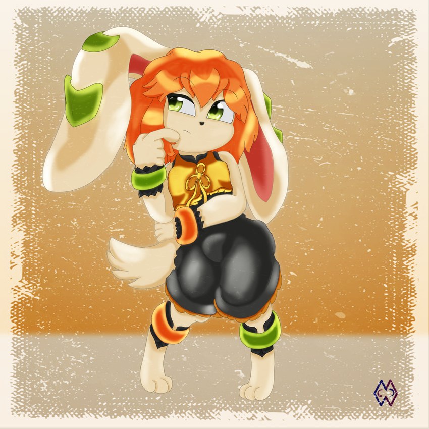 3_toes anklet anthro bangle barefoot bracelet clothed clothing digitigrade feet female floppy_ears fur hair jewelry long_ears orange_hair paws romper_suit simple_background solo tail thinking thoughtful_expression toes topwear vest white_body white_fur yellow_clothing yellow_topwear yellow_vest cristalyzed freedom_planet galaxytrail milla_basset canid canine mammal 1:1 digital_media_(artwork) hi_res signature