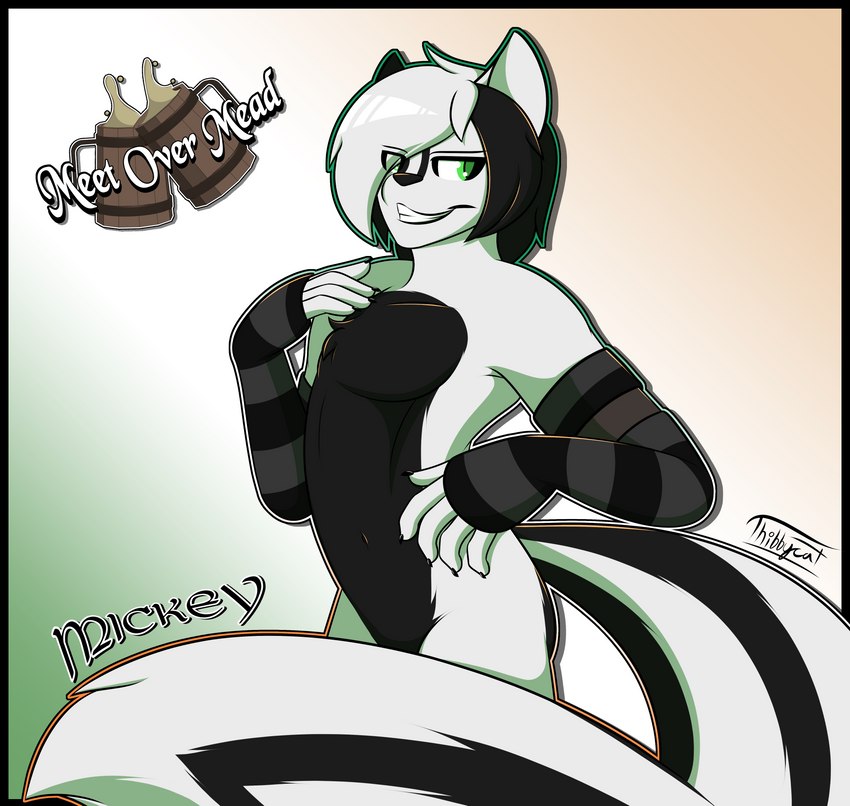 anthro black_hair black_markings censored_genitalia claws clothed clothed/nude clothing fur green_eyes hair irish irish_flag long_sleeves looking_at_viewer male markings nude solo toothy_grin white_body white_fur white_hair thibbycat mickey_(thibbycat) mammal mephitid skunk censored hi_res