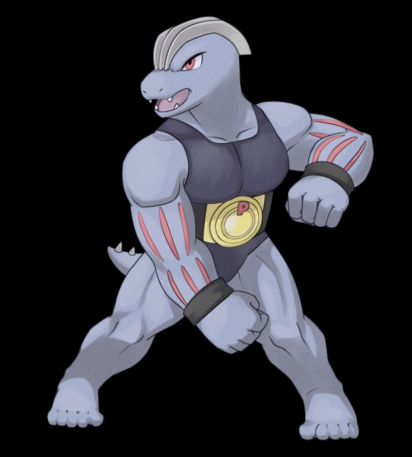 biceps clothed clothing female leotard muscular muscular_female muscular_thighs not_furry on_model simple_background solo thick_thighs schizoideh nintendo pokemon generation_1_pokemon humanoid machoke pokemon_(species) 2020 hi_res